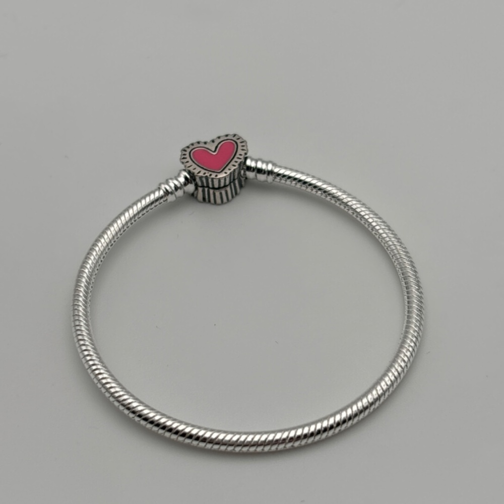Pink Heart Silver Bracelet - Keith Haring inspired - 18 inches long